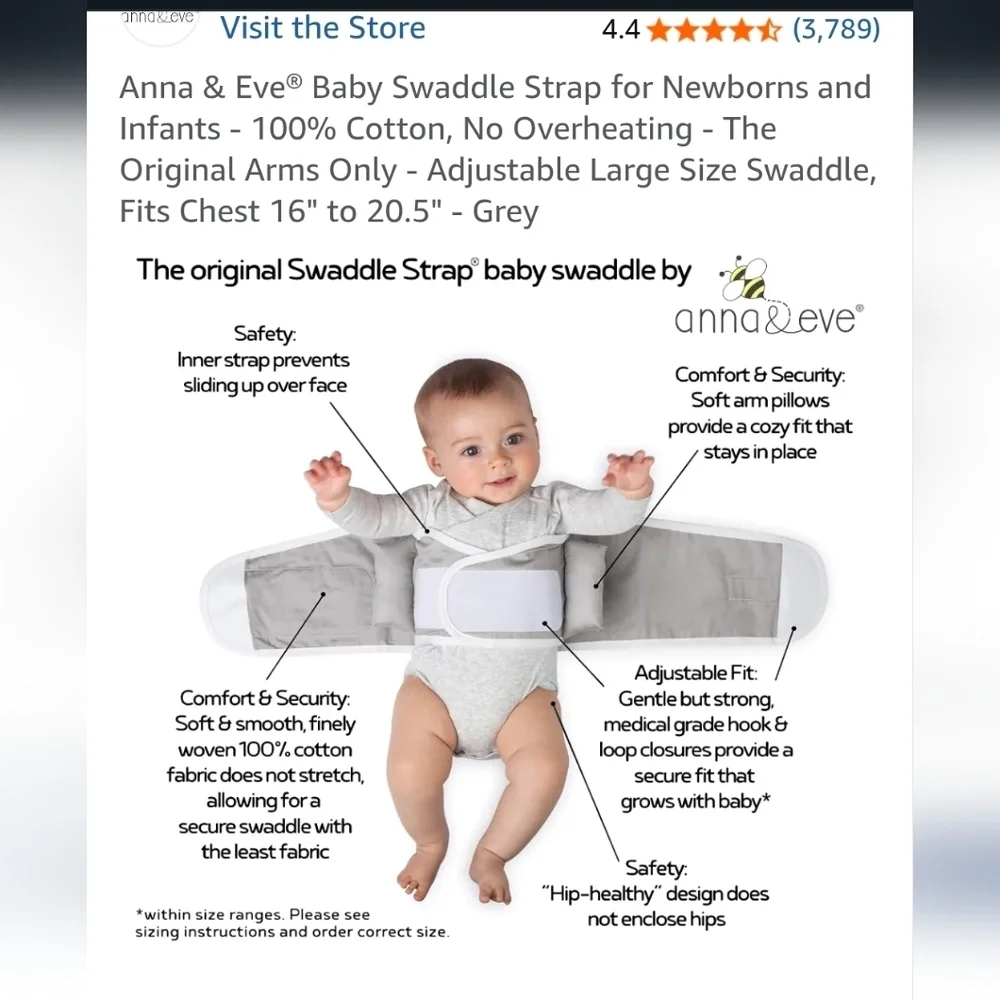 Anna & Eve Swaddle For Arms Only LARGE